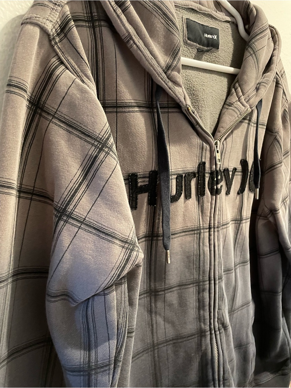 🛹VTG Y2K Hurley Ombre Plaid Full Zip Hoodie Grey Black🛹 - Picture 4 of 6